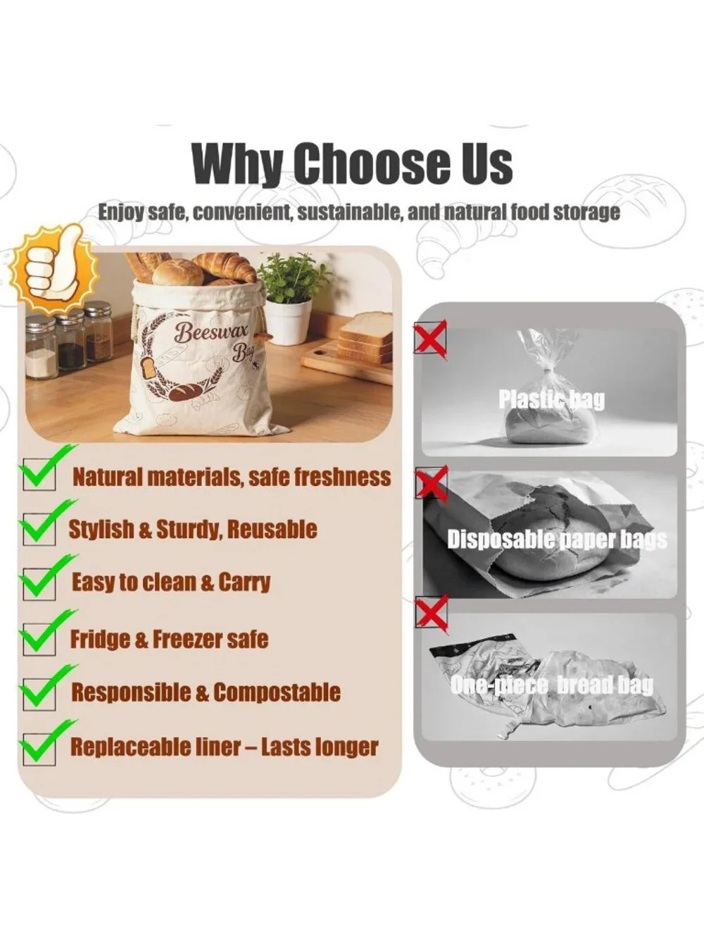 Eco-Friendly Reusable Beeswax Bread Bags - 2 Pack for Fresh Sourdough Storage
